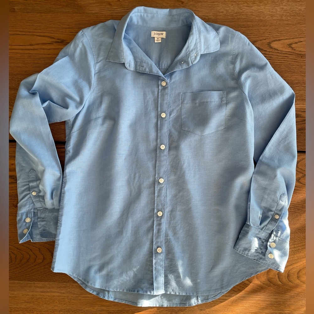 J Crew Factory Light Blue Linen Cotton blend Long Sleeve Shirt